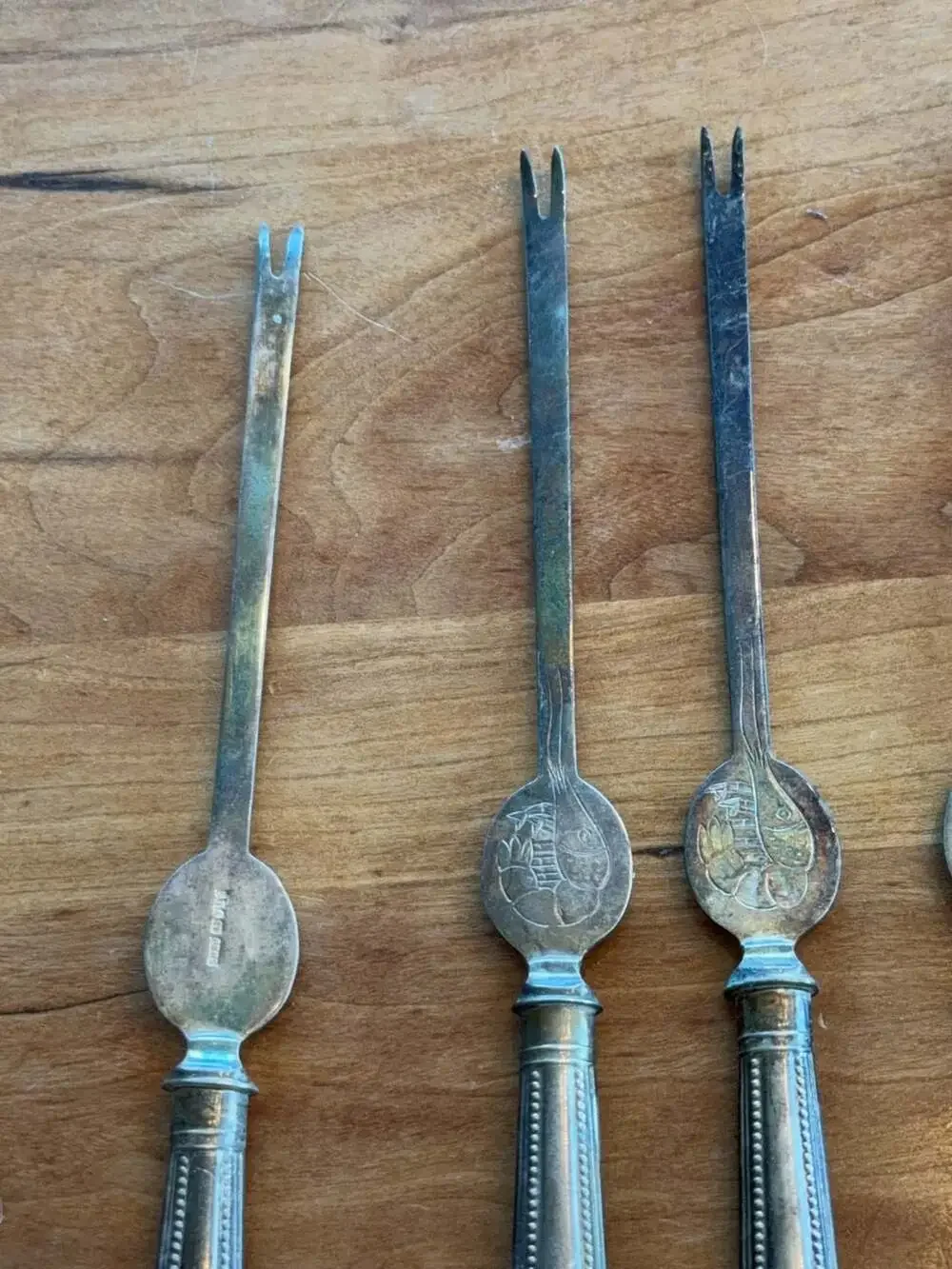 Set of 10 Vintage Silver Plated Seafood Cocktail Forks with Fish Motif